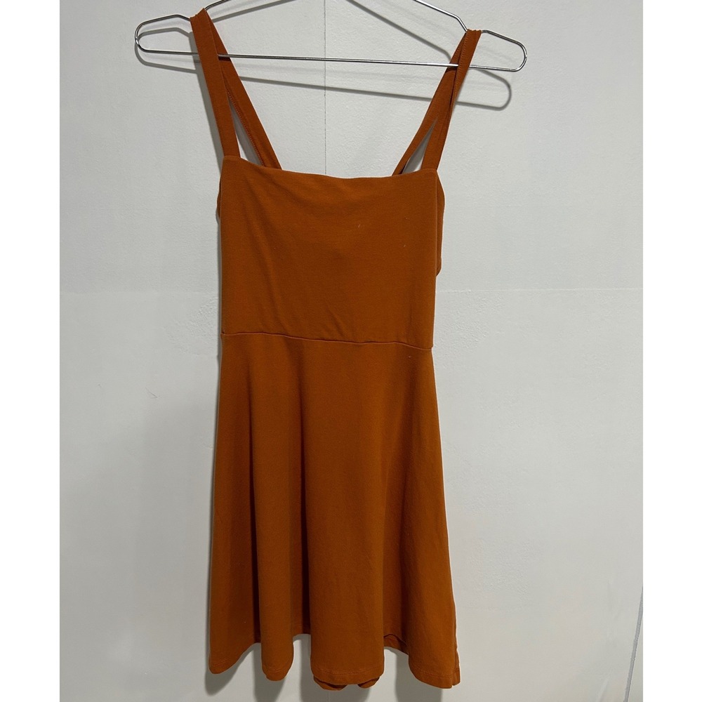 Womens Burned Orange Skater Dress Size Medium Tie Back Cutout Sleeveless Mini
